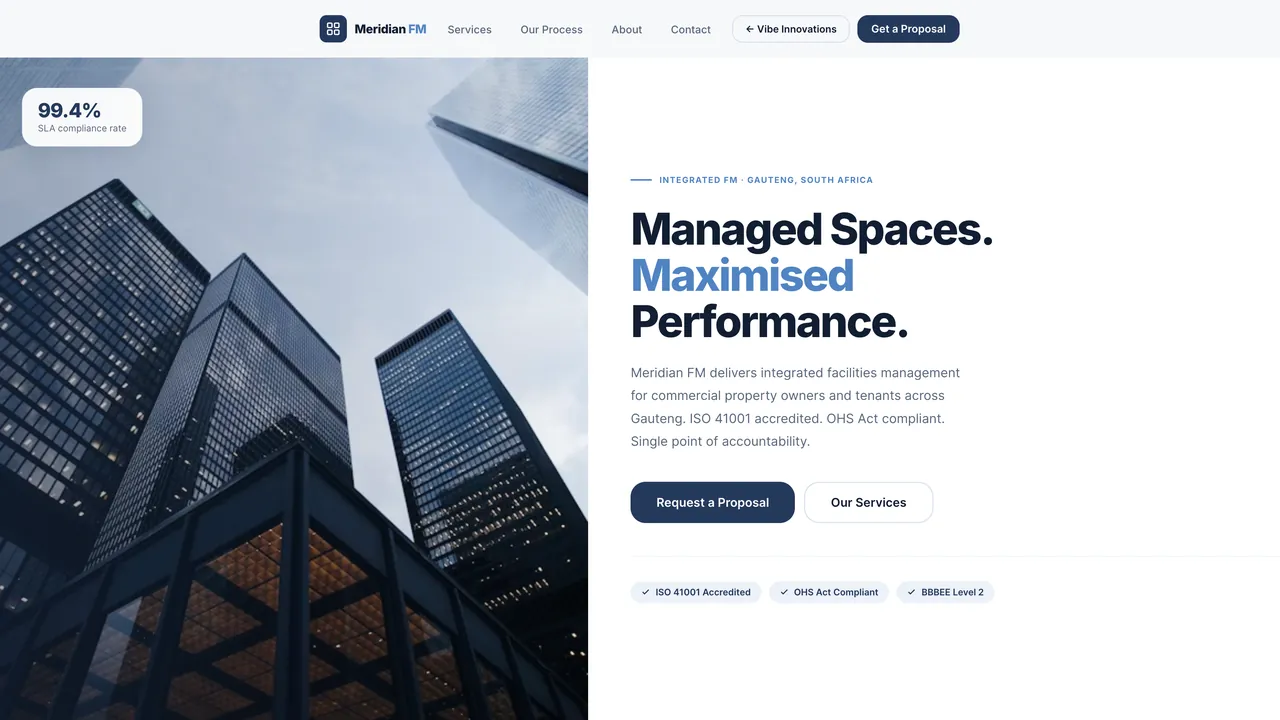 The Meridian FM website: Managed Spaces. Maximised Performance.