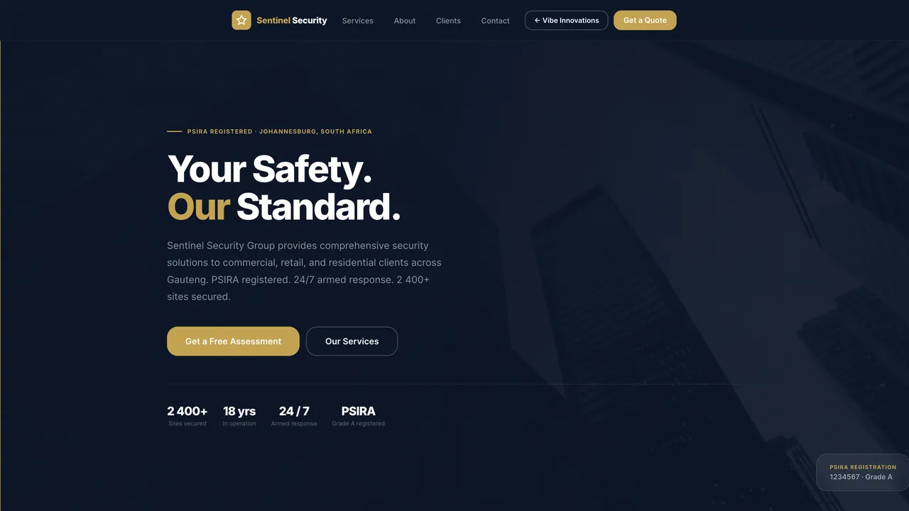 The Sentinel Security website: Your Safety. Our Standard.