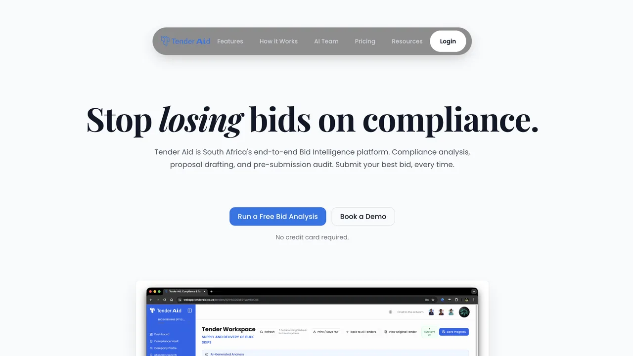 The Tender Aid website: stop losing bids on compliance